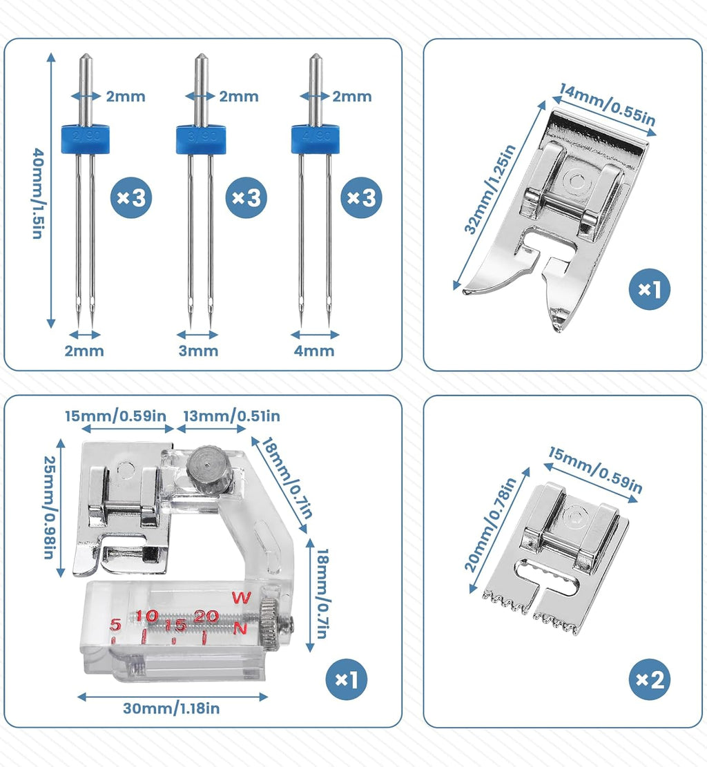 9 Twin Needles for Sewing Machine, Double Twin Needles with 4 Kinds