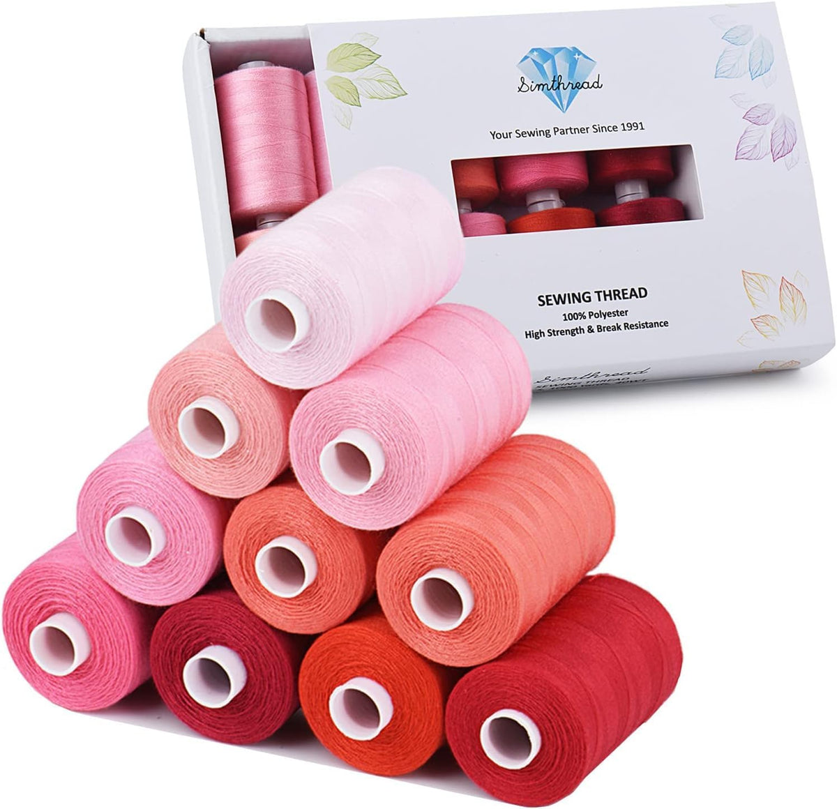 Simthread All Purpose Sewing Thread, 10 Spool Assorted Red Series