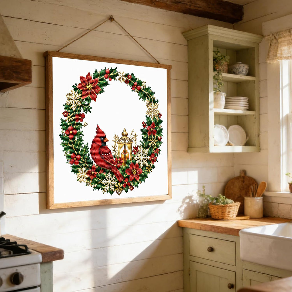 C'eitura Cardinal Christmas Wreath 14CT Stamped Cross Stitch Kit