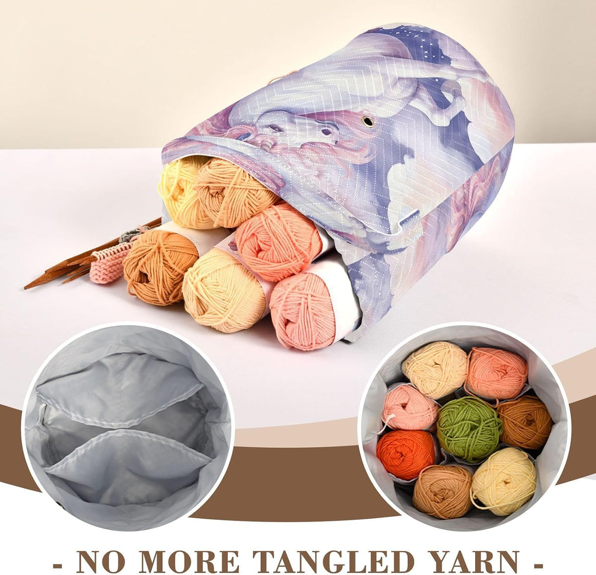 YETTASBIN Unicorn Yarn Storage Bag, Large Crochet Knitting Bag