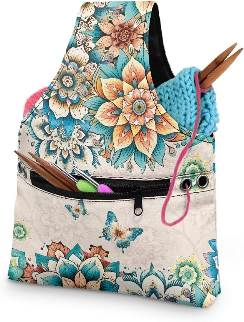 Viewamoon Western Mandala Flower Sewing Kit Storage Bag with Handles