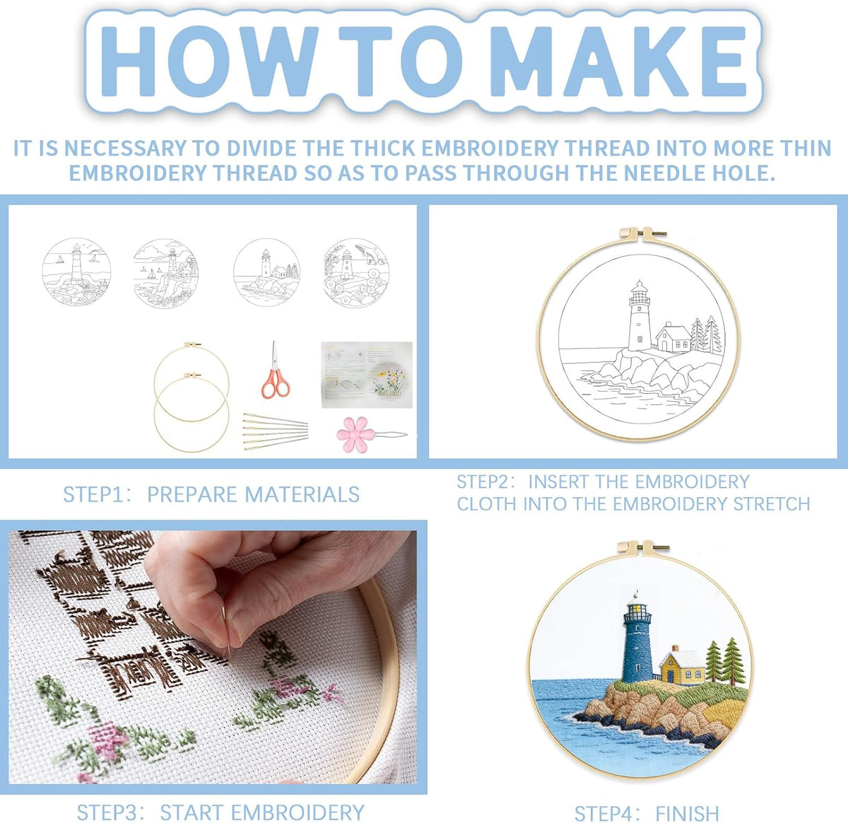 FREEBLOSS 4 Sets Embroidery Kit for Beginners Needlepoint Embroidery