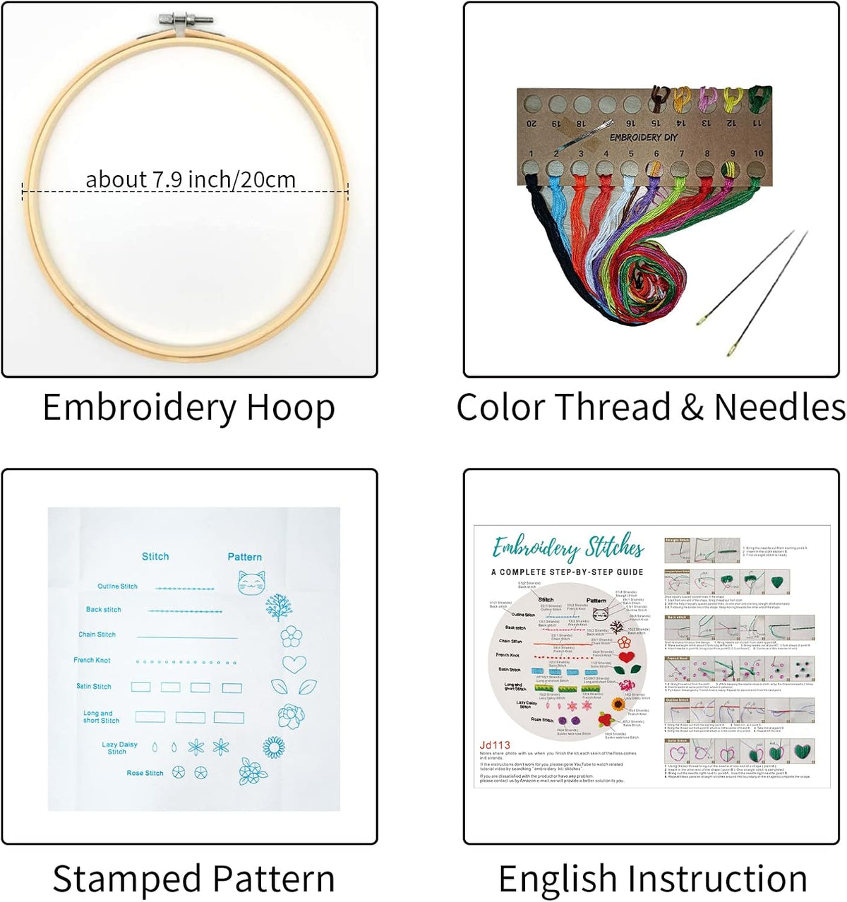 Louise Maelys Embroidery Kit for Beginners 8 Stitch Practice Set