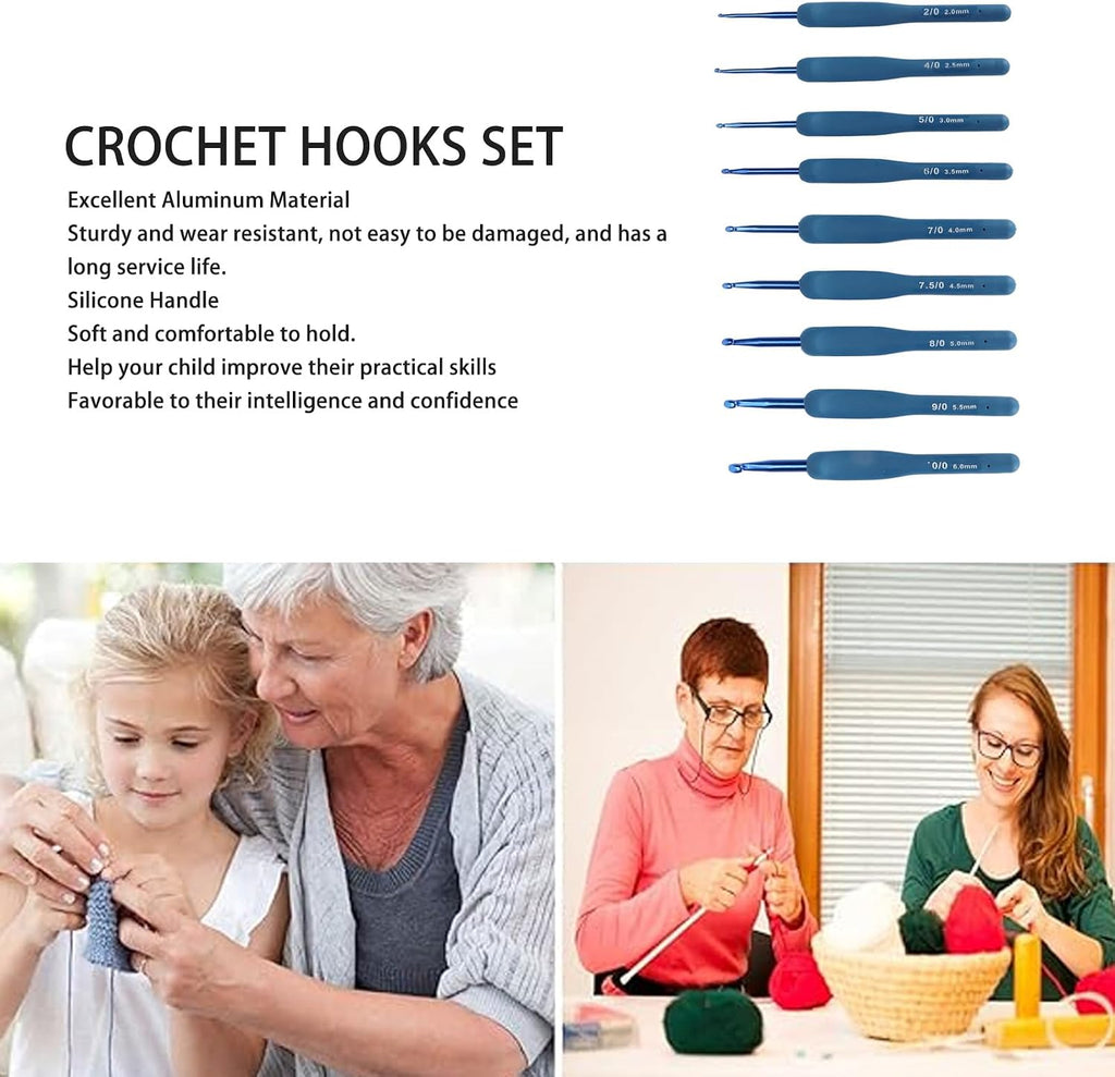 SIXRUN Crochet Hooks Set with Soft Grip Handles, Aluminum Hook