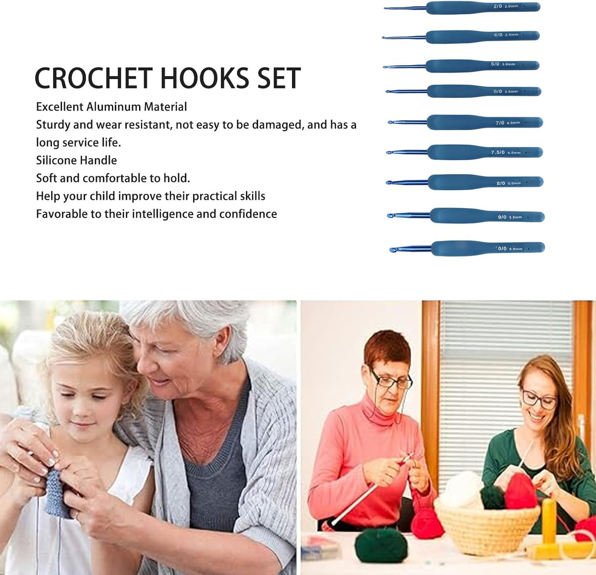 SIXRUN Crochet Hooks Set with Soft Grip Handles, Aluminum Hook