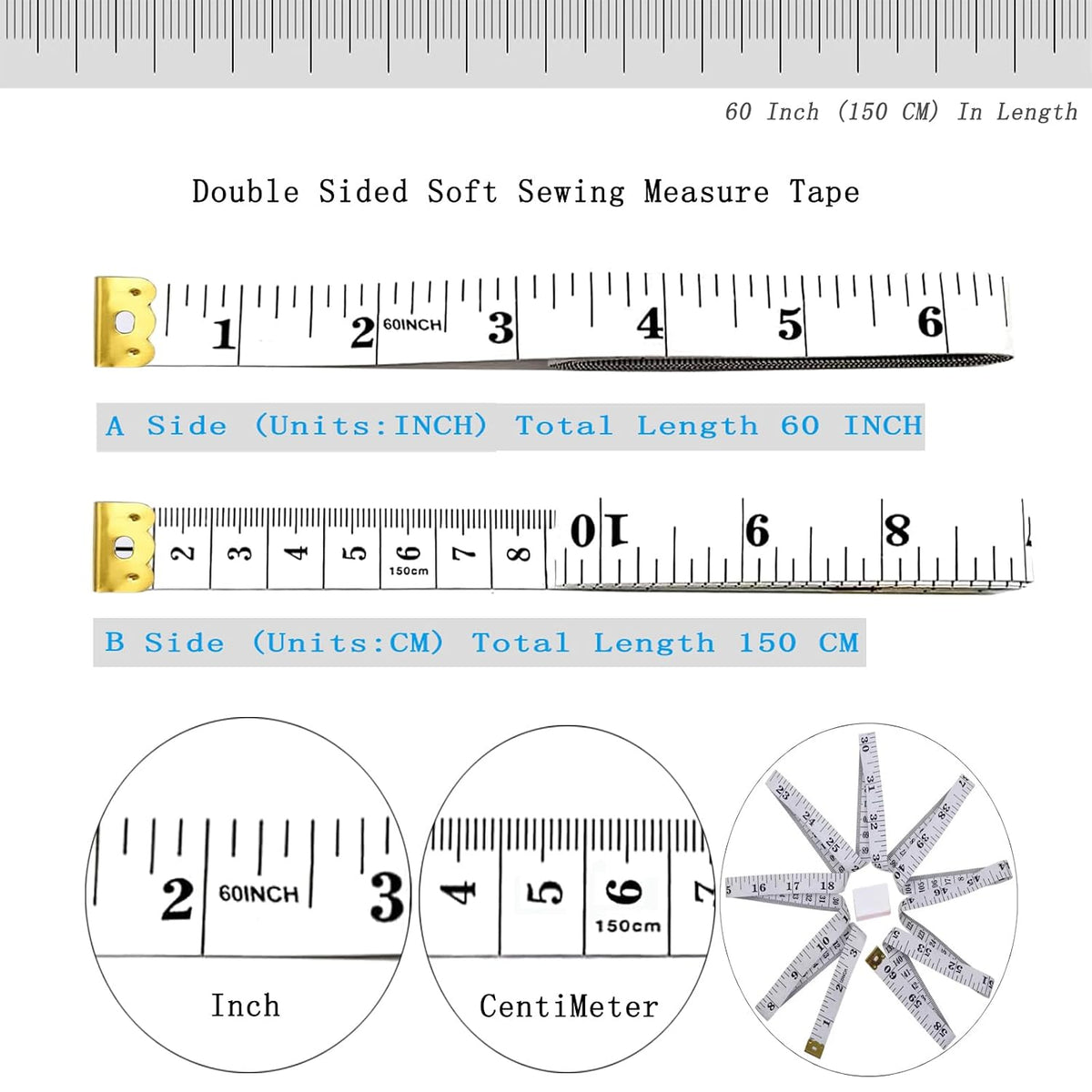 Tape Measure Soft Measuring Tape for Body Fabric Sewing Tailor 2Pack