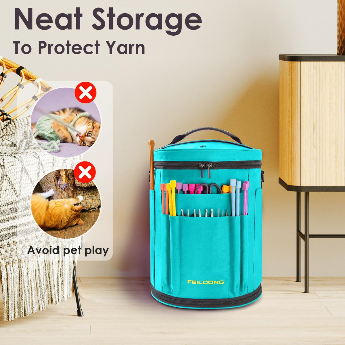 Expandable Crochet Bag, Yarn Storage Organizer & Knitting Tote Bag