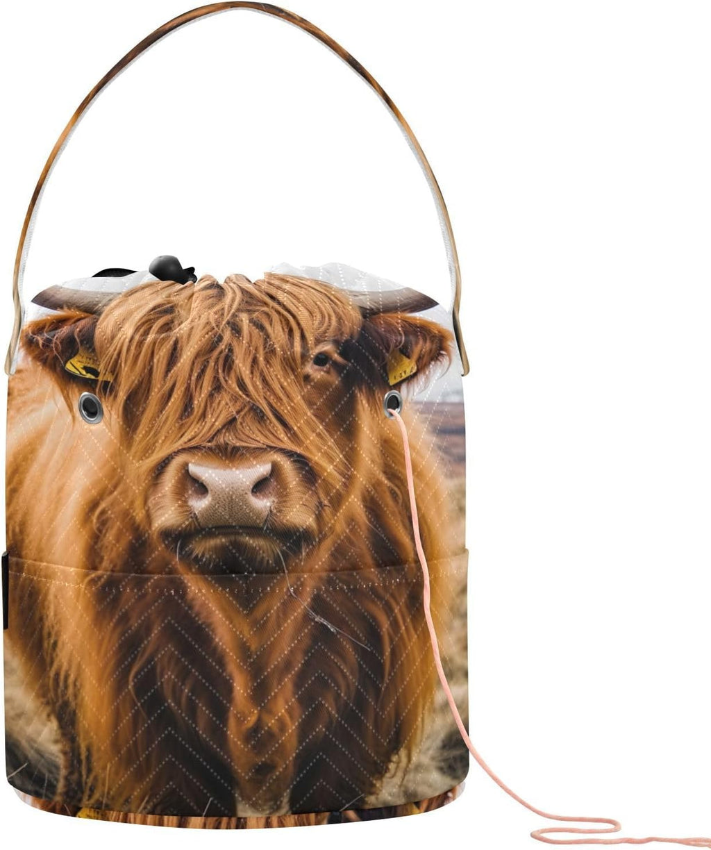 YETTASBIN Highland Cow Yarn Storage Bag, Large Crochet Knitting Bag