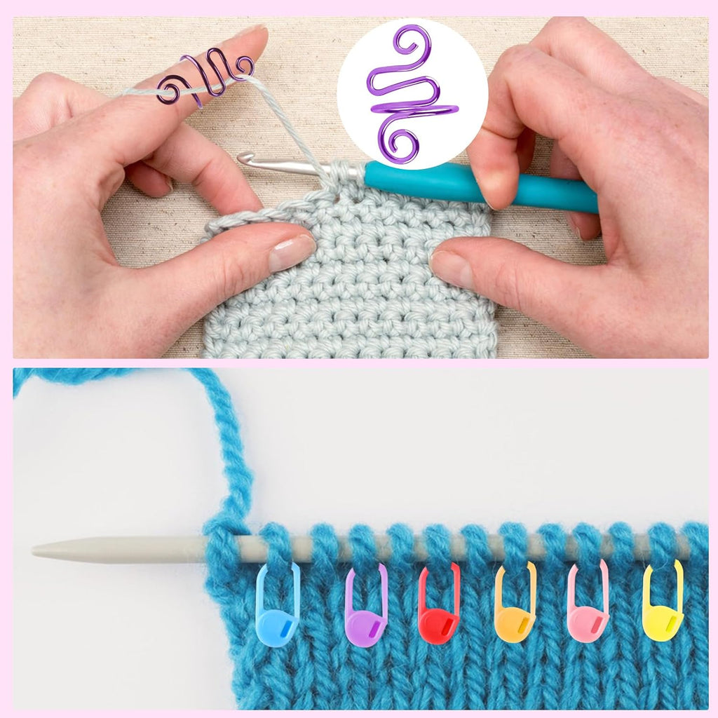 LBU 4Pcs Crochet Ring + 60Pcs Stitch Markers Adjustable Crochet