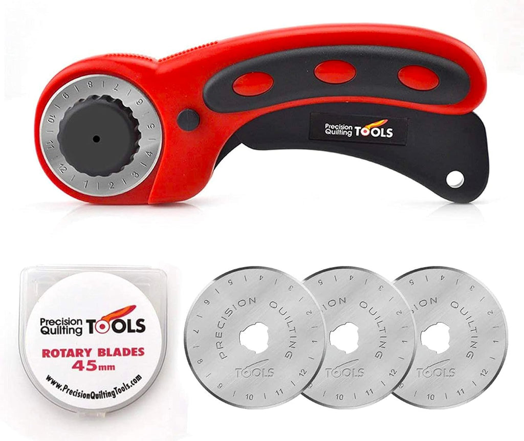 Precision Quilting Tools 45mm Deluxe Rotary Cutter with 3 Extra Blades