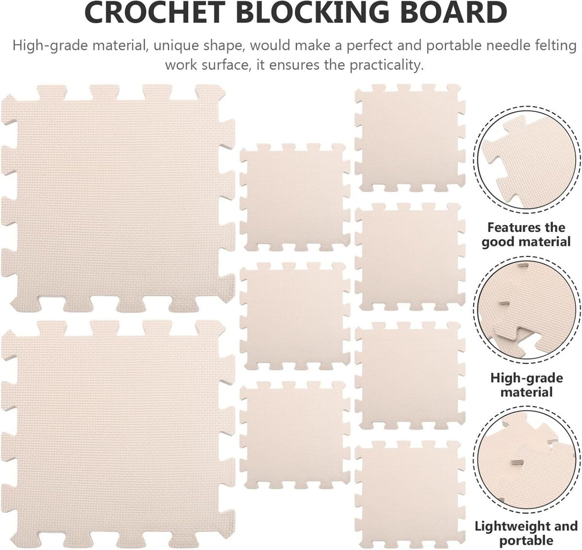 Portable Foam Knitting Blocking Mats Set, 9 Pieces Beige