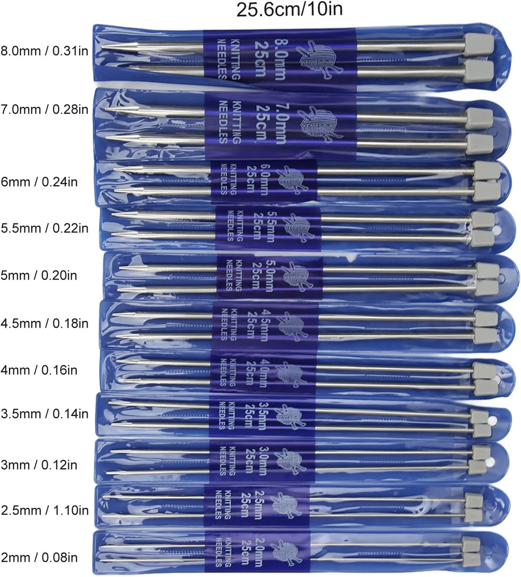 11 Pairs of Stainless Steel Knitting Needles, Metal Knitting Needles