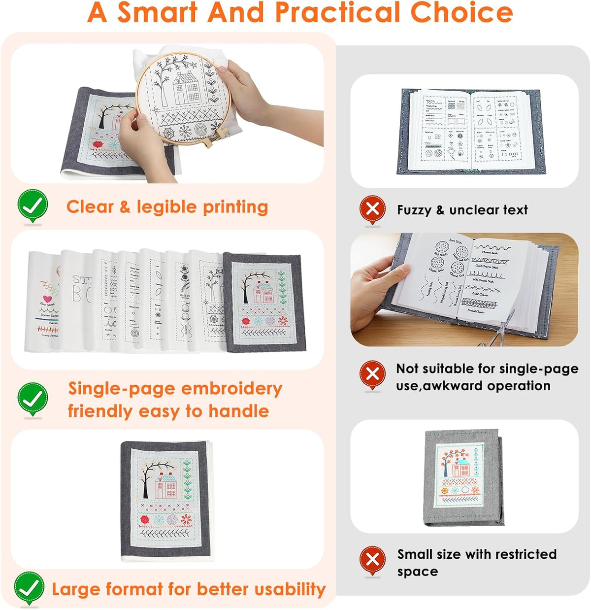 Oeedsns New DIY Embroidery Stitch Book Kit, Illustrated Guide to 106