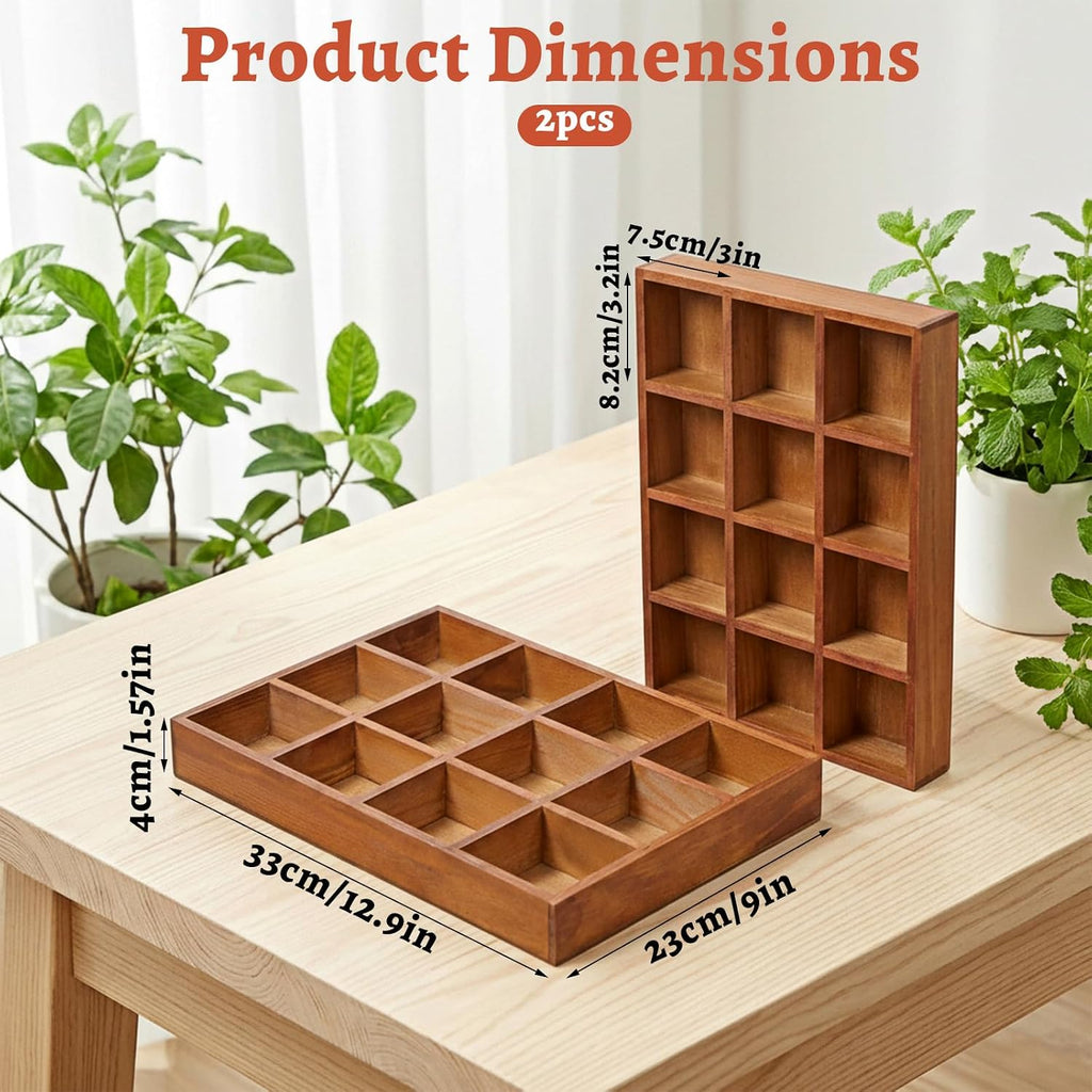 2 Pack Wooden Storage Divider Box Wood Divided Organizer, Divided