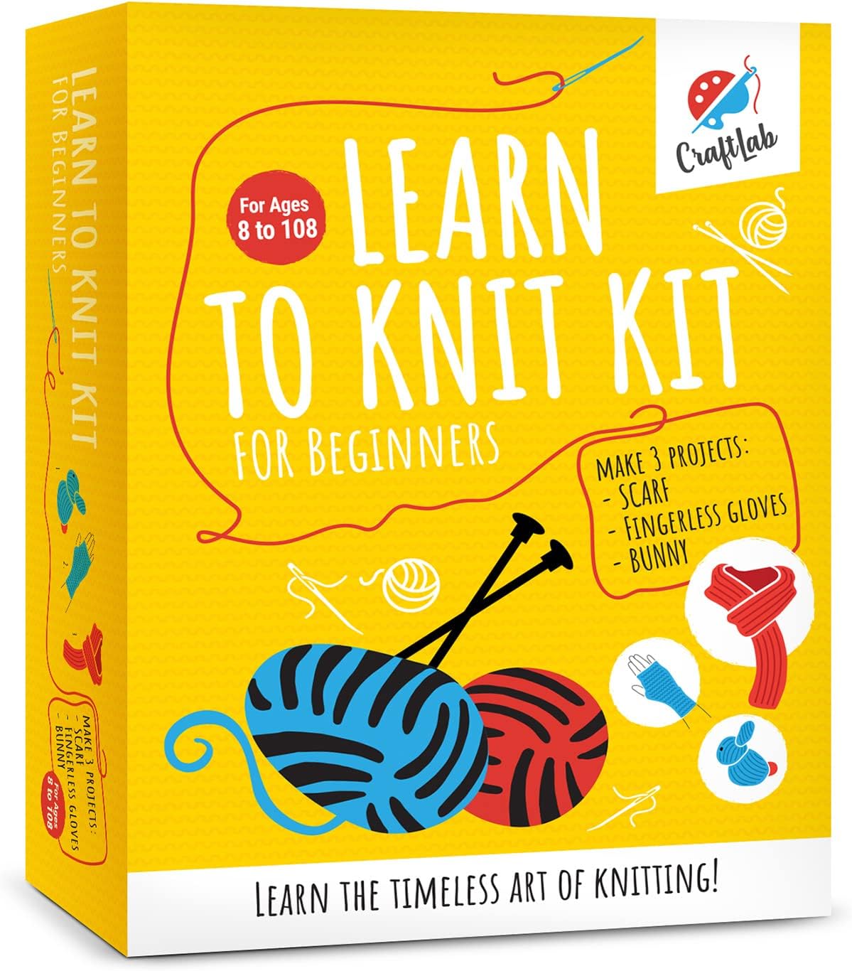 CraftLab Knitting Kit - Beginner Knitting Supplies with Wool Yarn