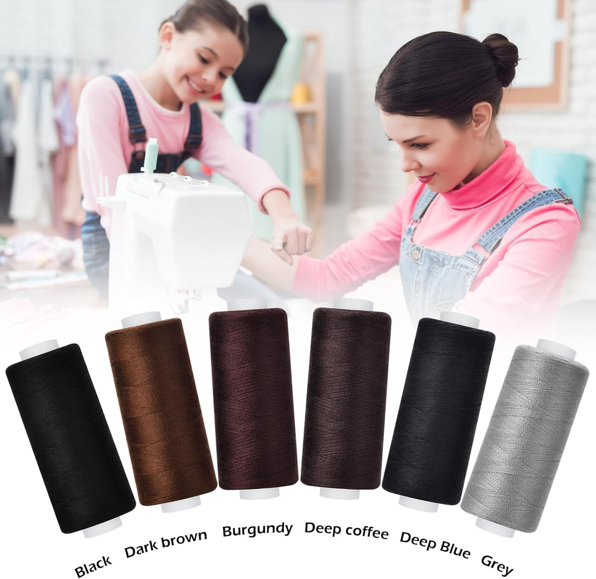 6 Pcs Polyester Thread Kit - 400 Yards Each Spool, Sewing Threads for