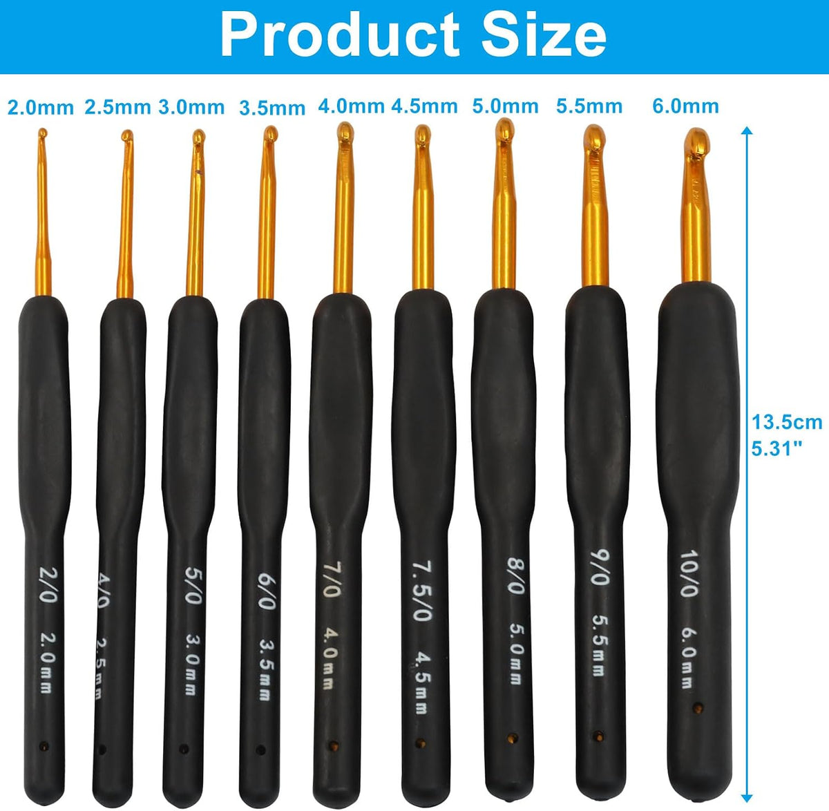 Verkelly 9 Pcs Ergonomic Crochet Hook Set, Black