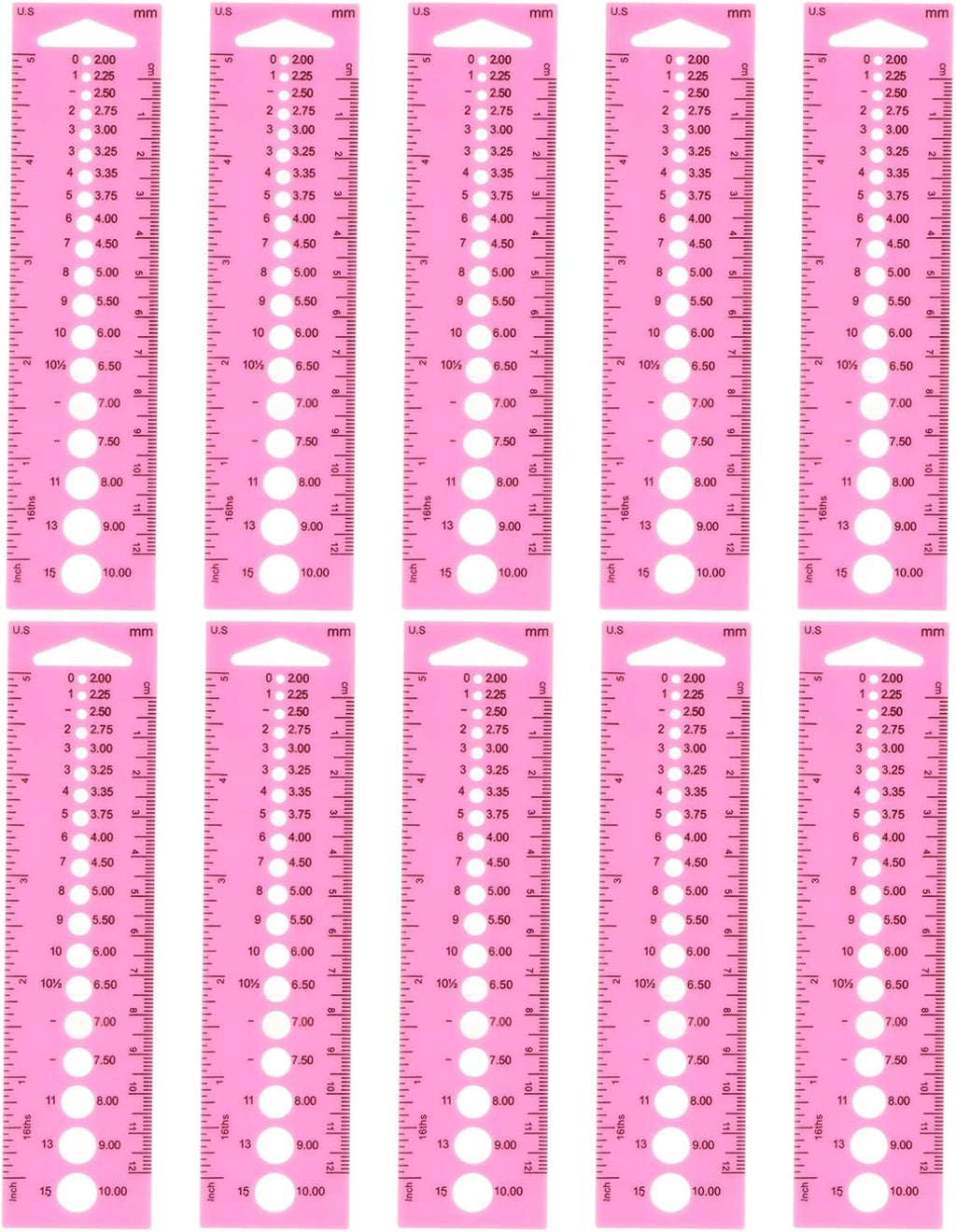 Kuuleyn 10Pcs Knitting Needle Gauge Sewing Ruler Knitting Needle Gauge
