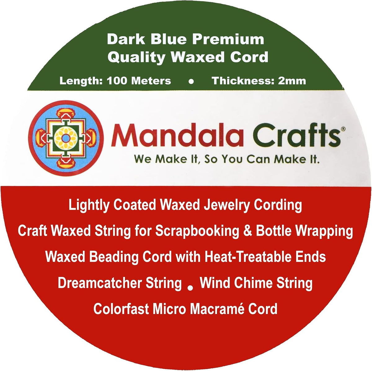 Mandala Crafts 2mm Dark Blue Waxed Cord, Jewelry Making, 109 Yard