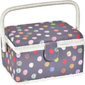 Sewing Basket with Removable Tray for Storage (Gray, Large Rectangle)