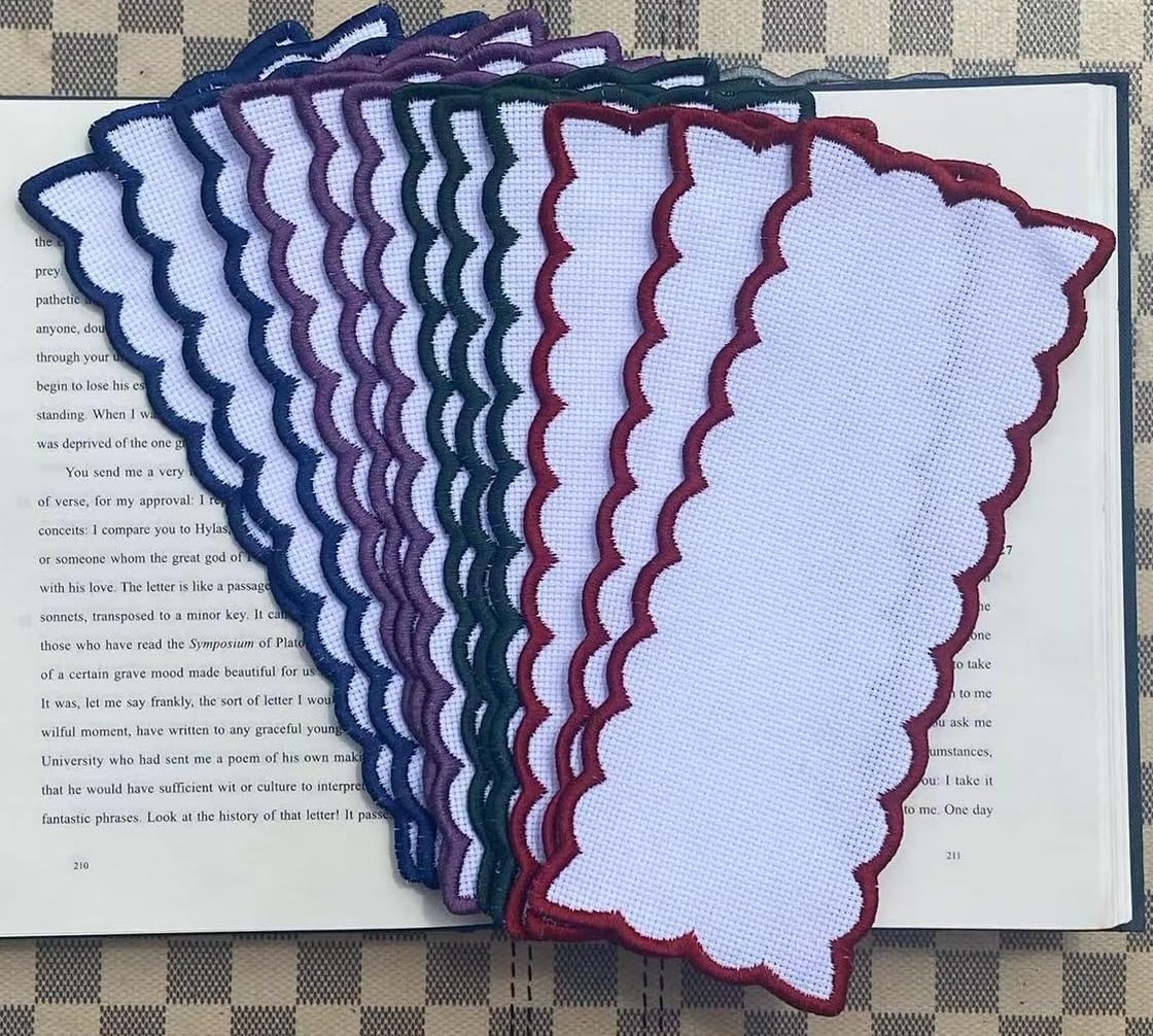 12 pcs 16count aida Fabric Christmas Colored Scallop Edged Blank Cross