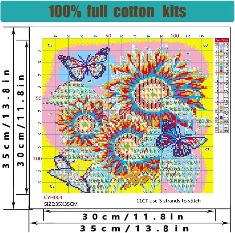 WUSARPLY Sunflowers Stamped Cross Stitch Kits for Beginners Adults