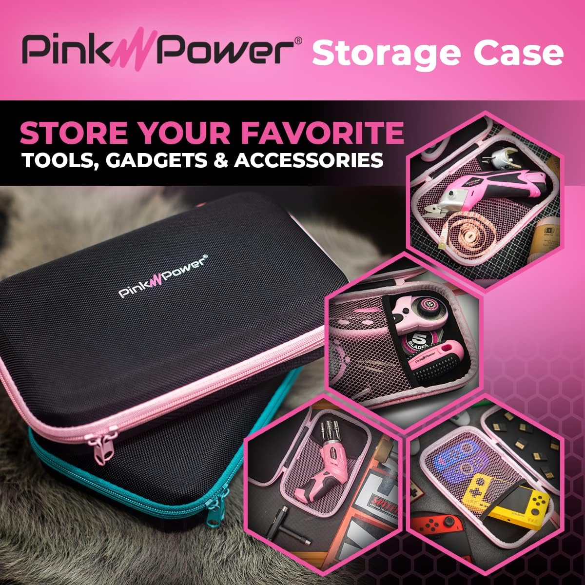 Pink Power Storage Case for Cordless Electric Scissor and Box Cutter