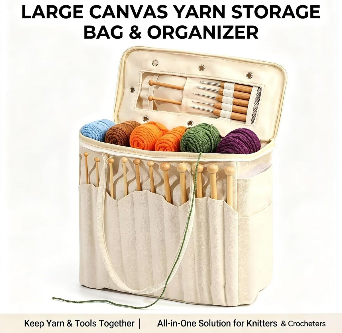 Canvas Yarn Storage Bag, Large Crochet - Knitting Organizer