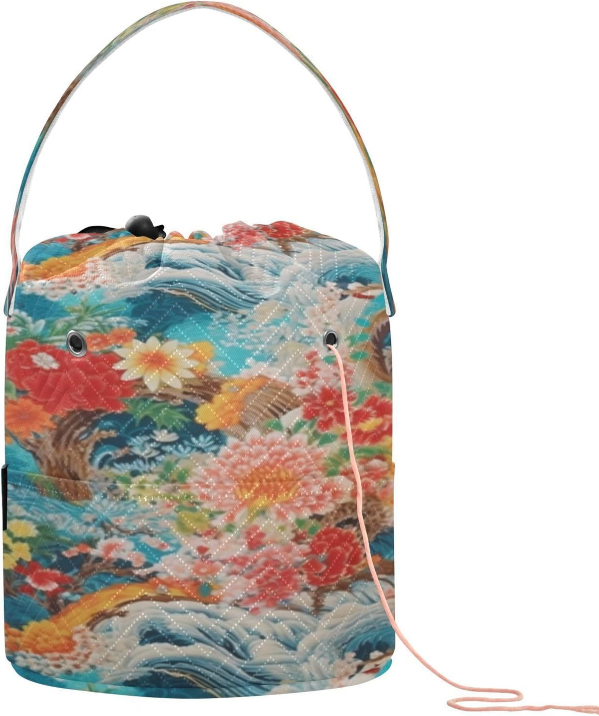 YETTASBIN Japanese Tree Flower Yarn Storage Bag, Large Crochet
