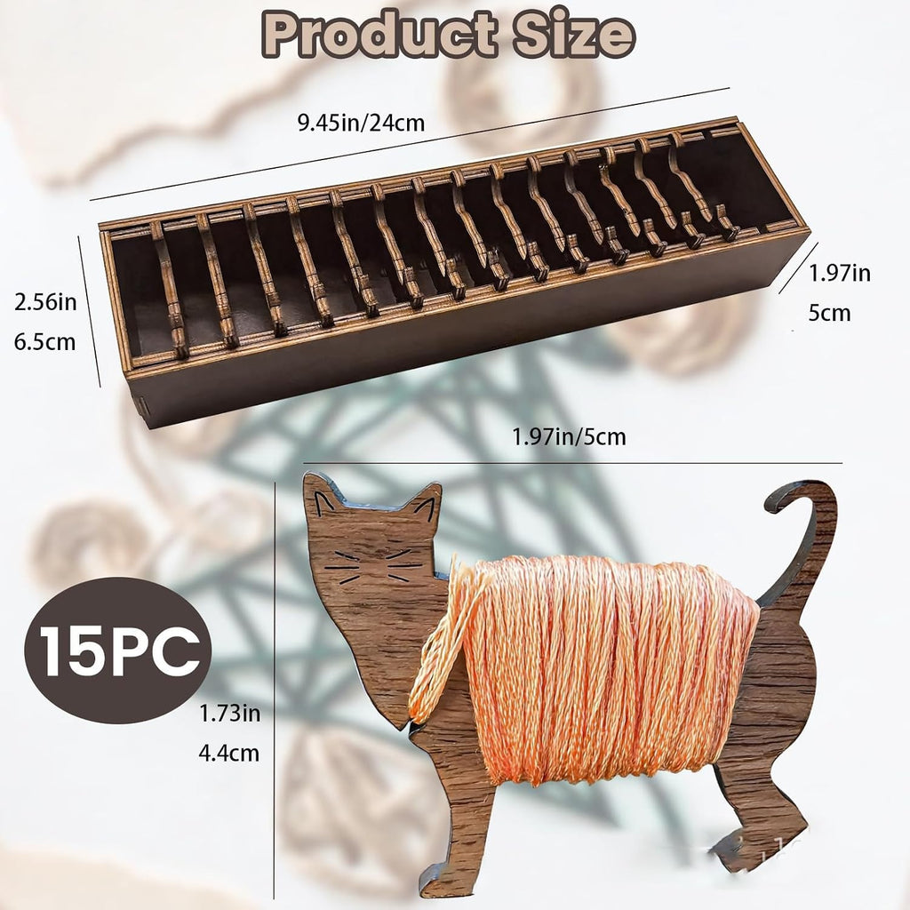 15 Pcs Set Wooden Animal Bobbin Set, Embroidery Thread Bobbins
