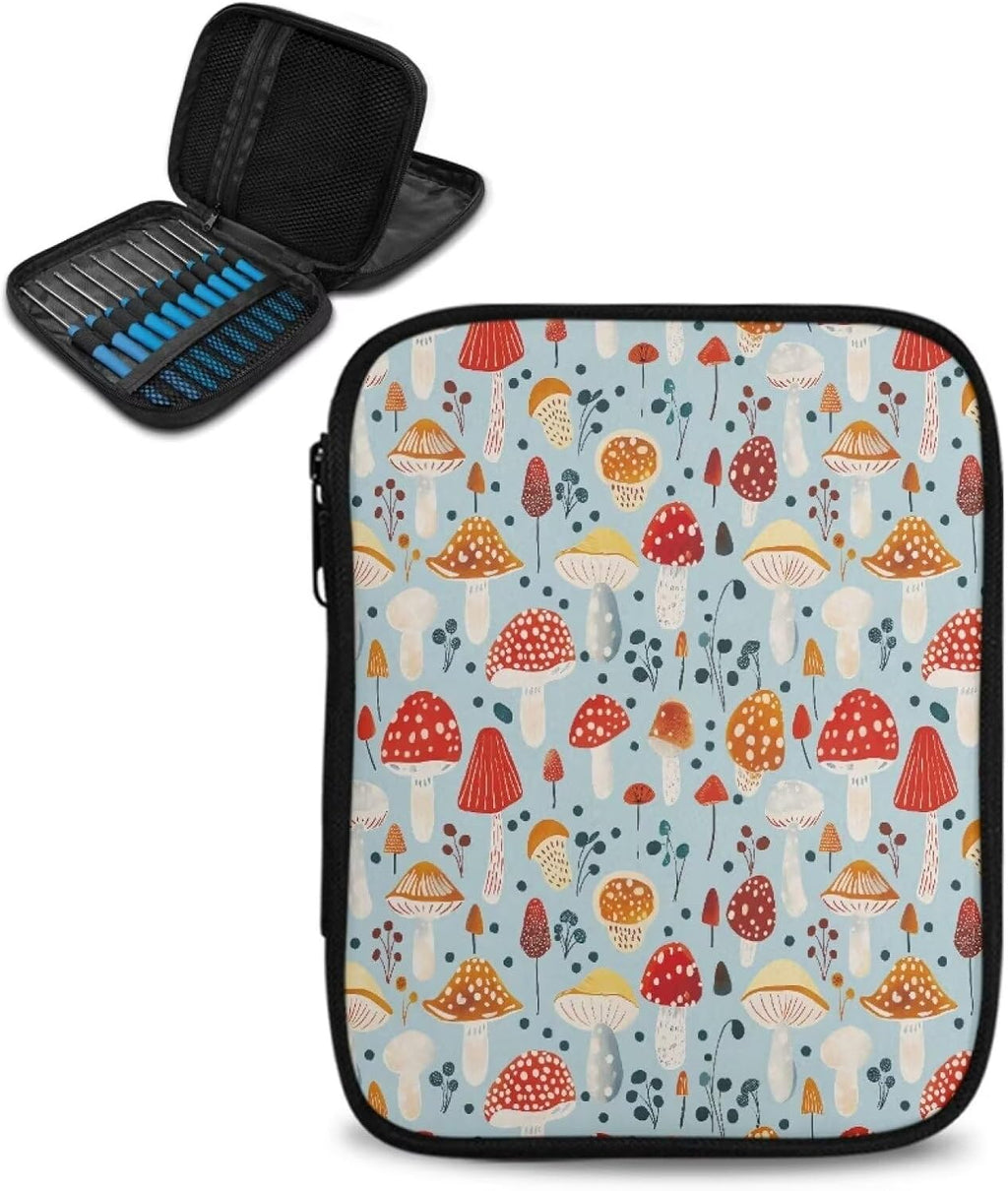 Hechitok Mushroom Blue Crochet Hook Case Empty Zipper Bags Organizer