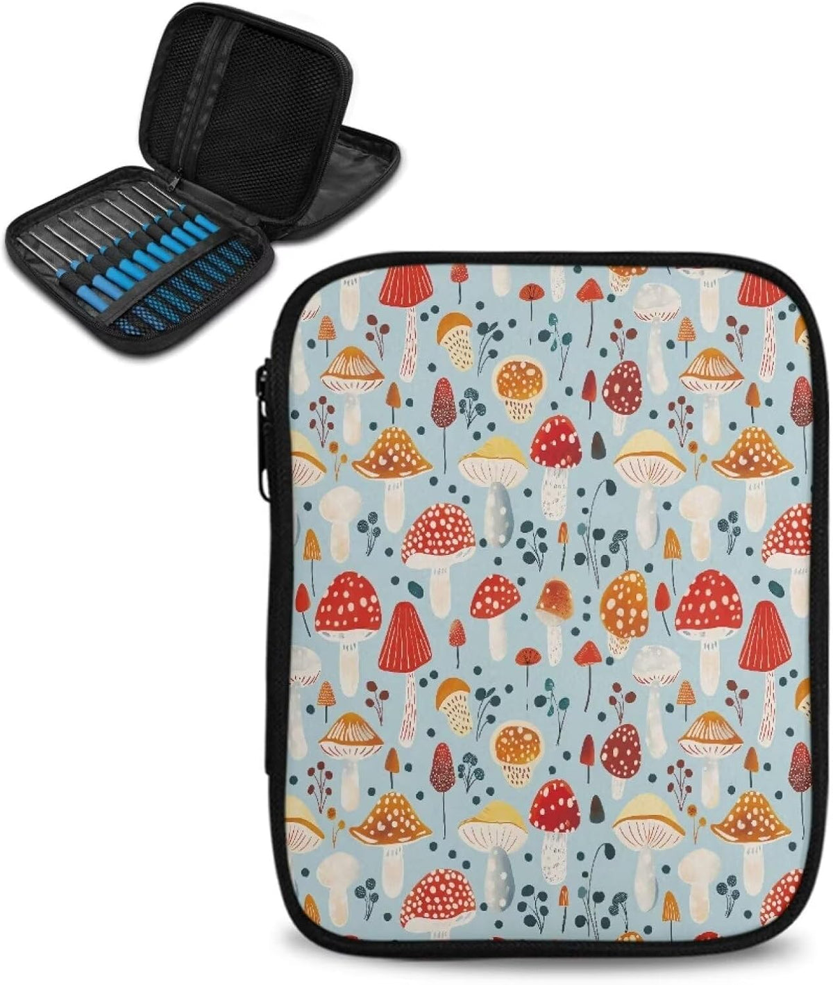 Hechitok Mushroom Blue Crochet Hook Case Empty Zipper Bags Organizer