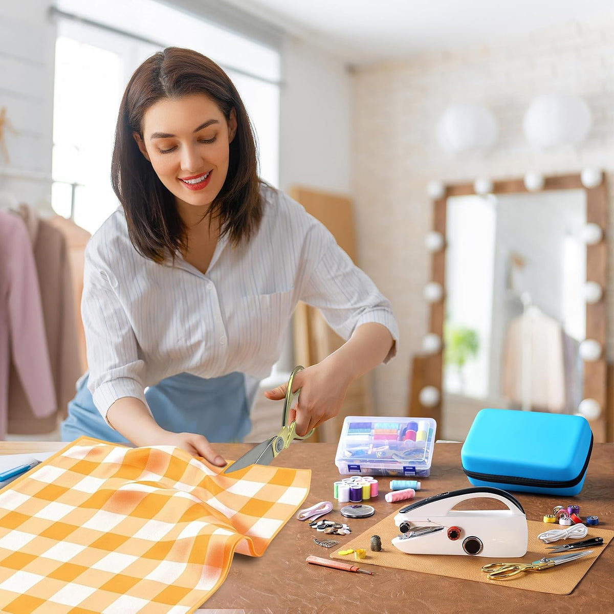 Handheld Sewing Machine Heavy Duty, with Blue Leather Storage Case and