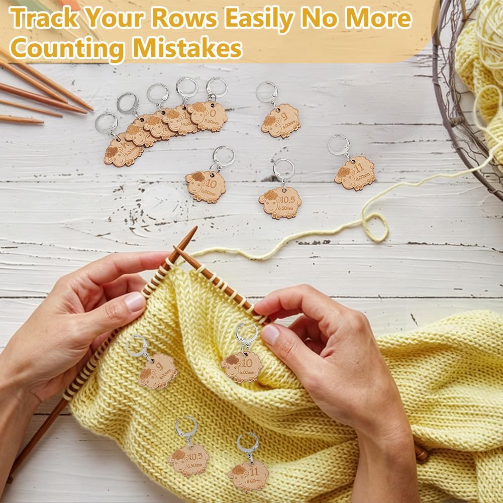 BENECREAT 30Pcs MDF Sheep Stitch Markers, Crochet Stitch Marker Charms