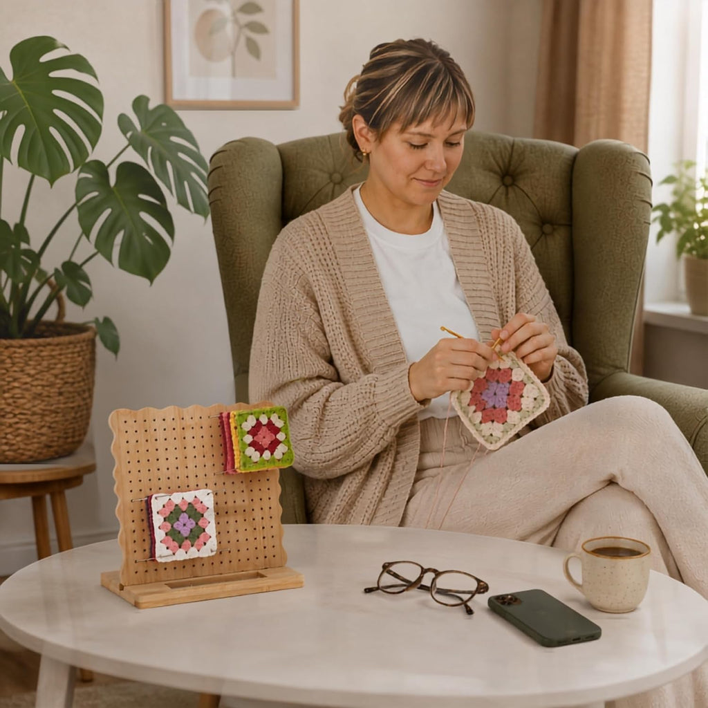 9.25 Inch Granny Square Blocking Board - Bamboo Crochet Blocking Set