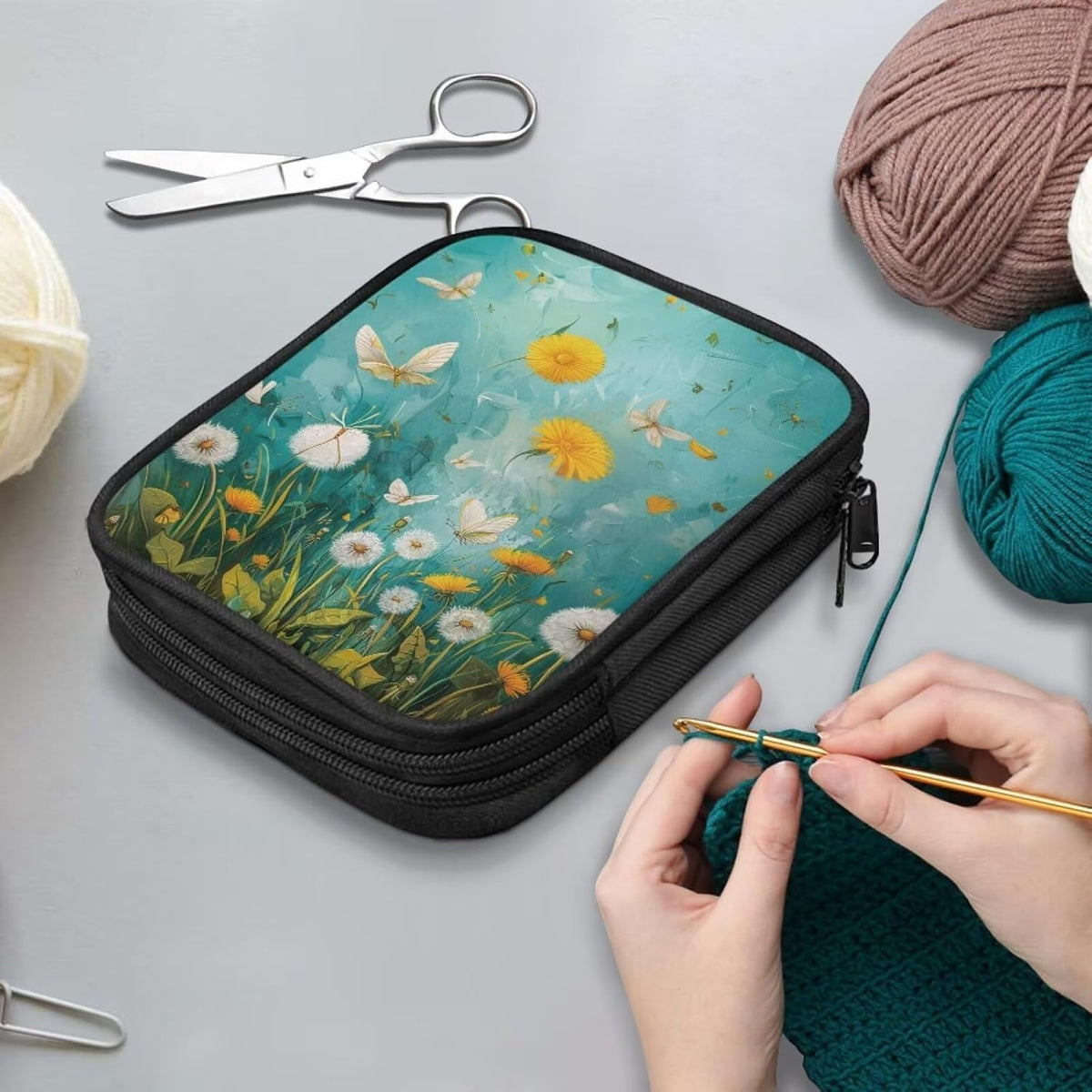 YUVAMAGIMO Flower Crochet Needle Case Waterproof Crochet Hooks