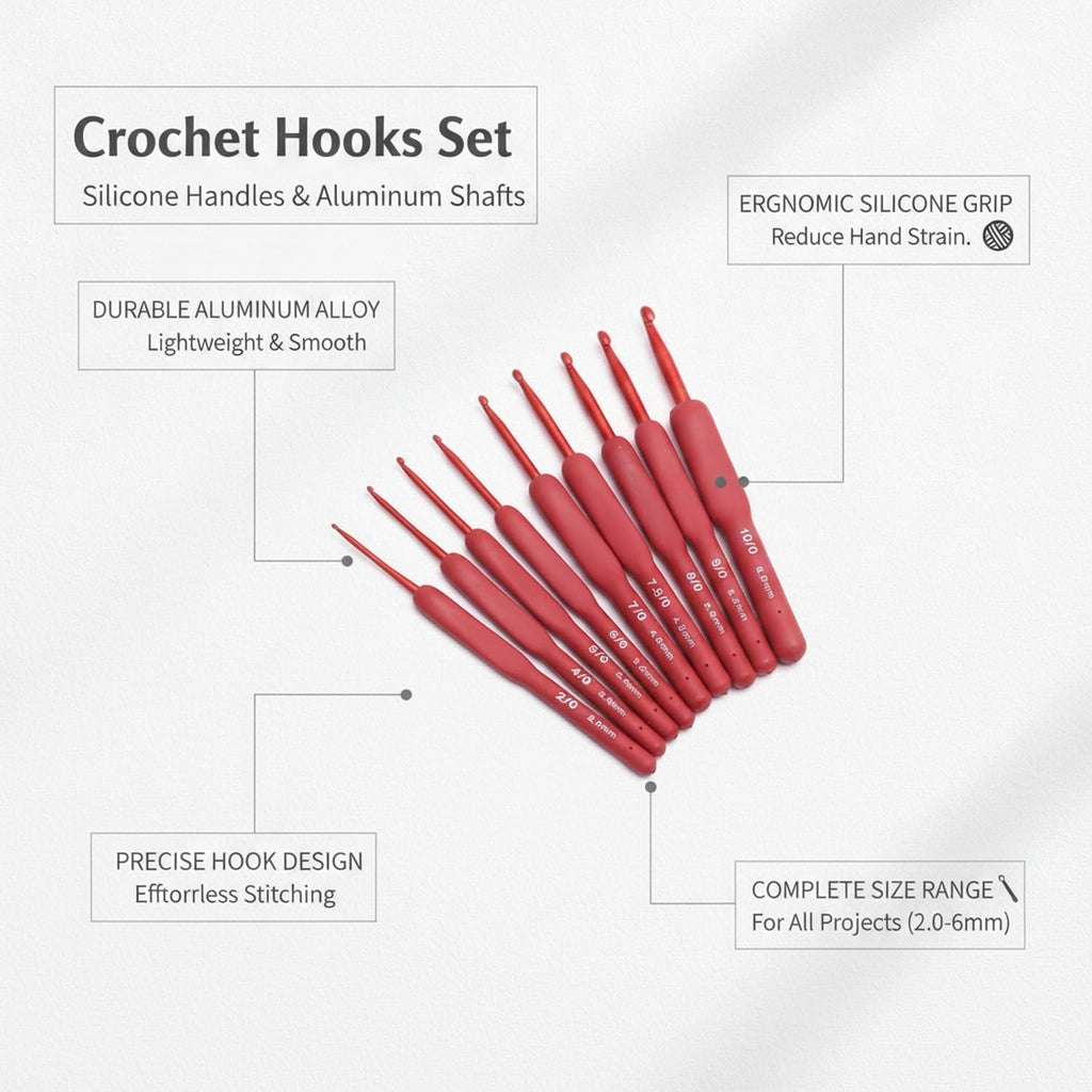 Crochet Hook with Silicone Handle and Aluminum Shaft (1 PC)