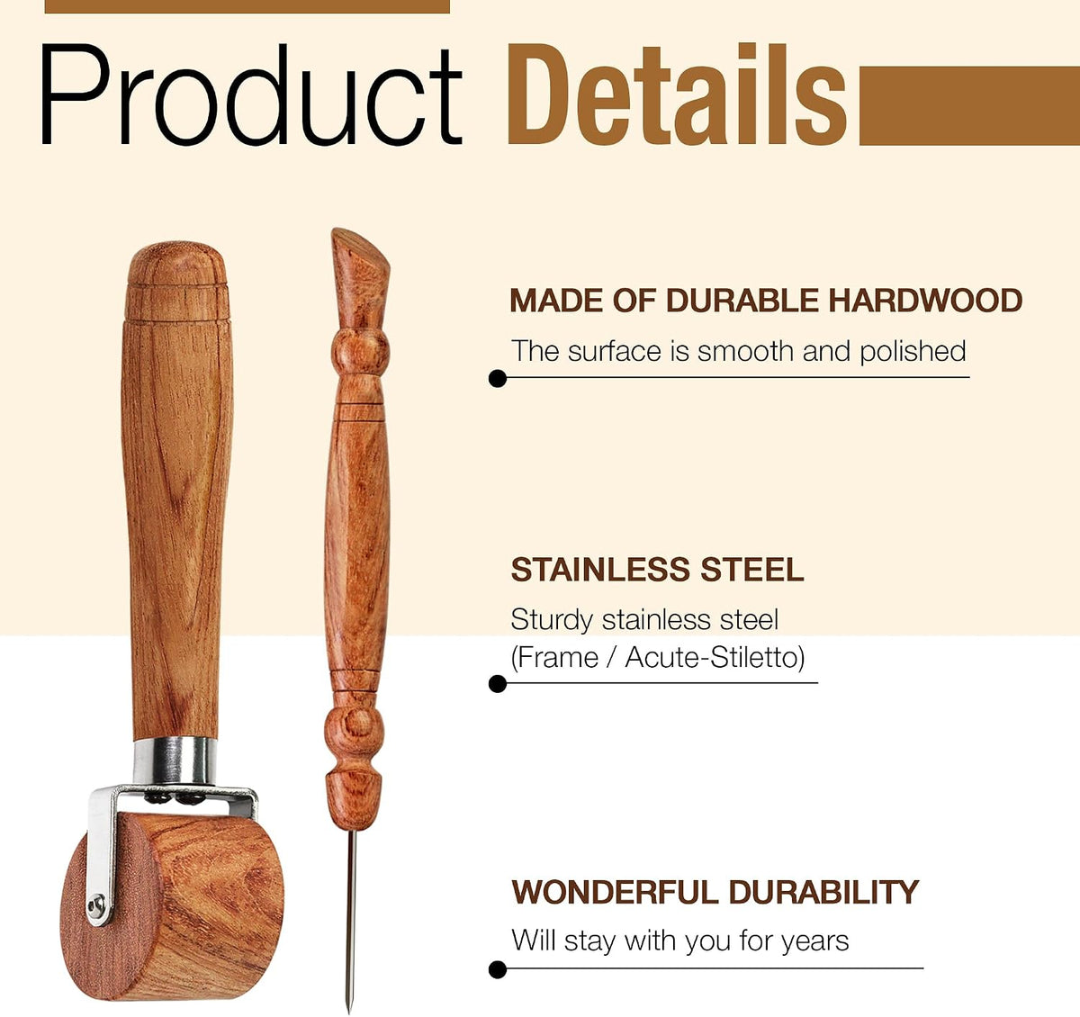 SAVINA 2-Piece Seam Roller & Stiletto Set, Wooden Sewing & Quilting