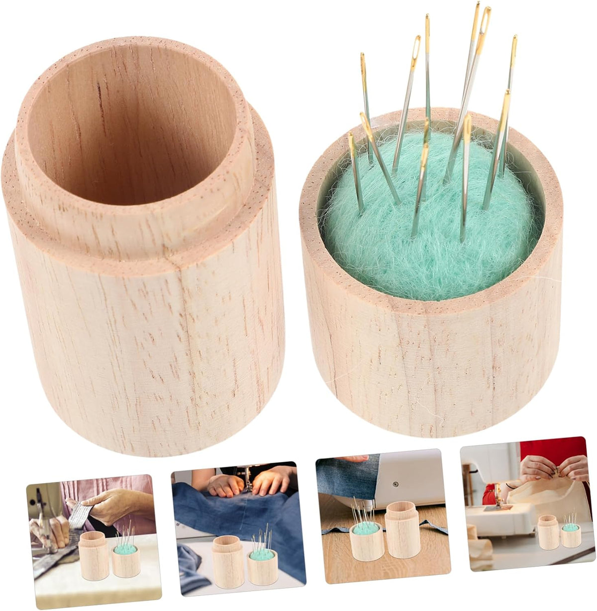 Wooden Sewing Needle Holder Case, Portable Multi Function Tube