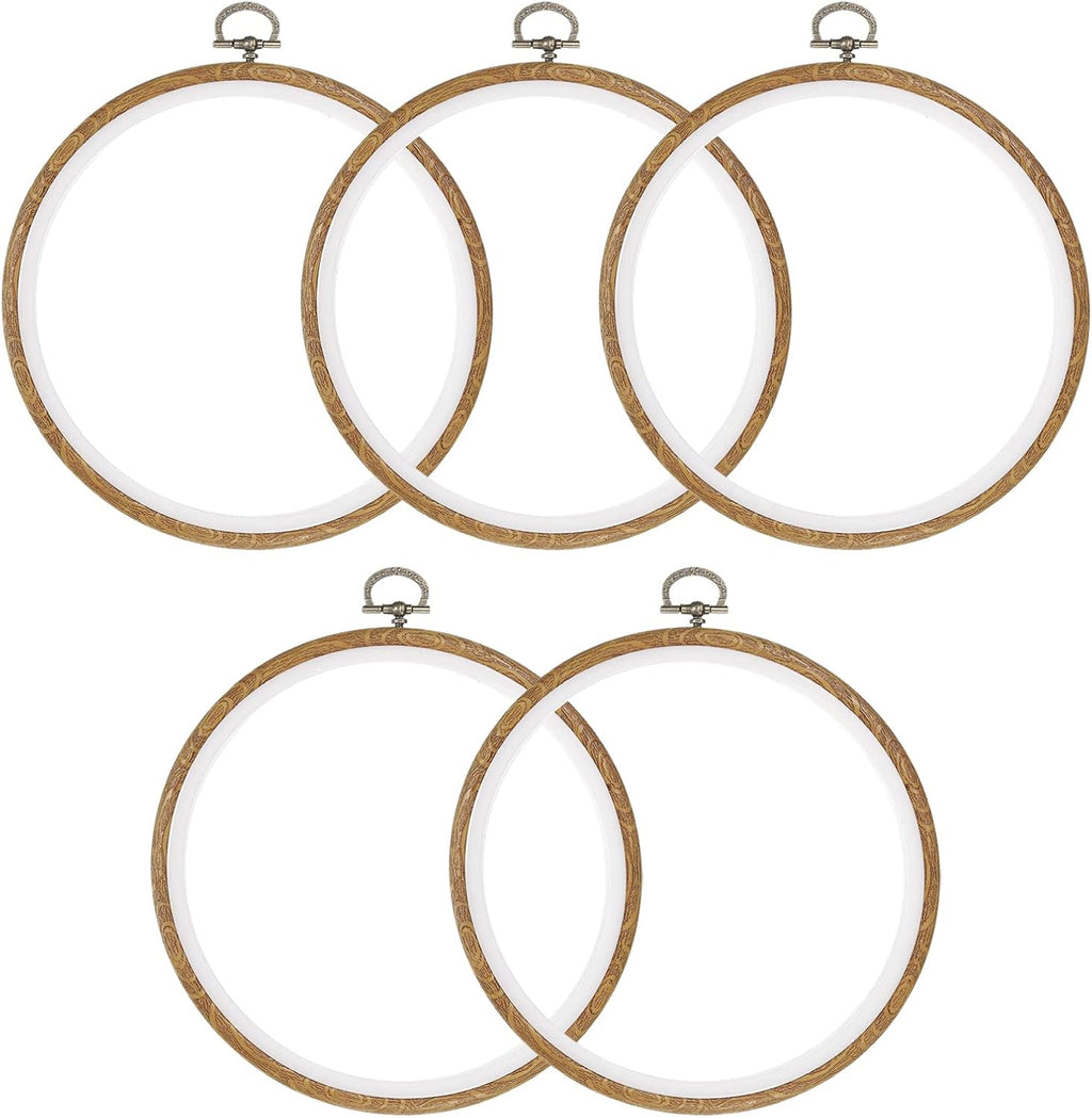 PATIKIL 5 Pieces 6 Inch Embroidery Hoops Frame Round Imitated Wood