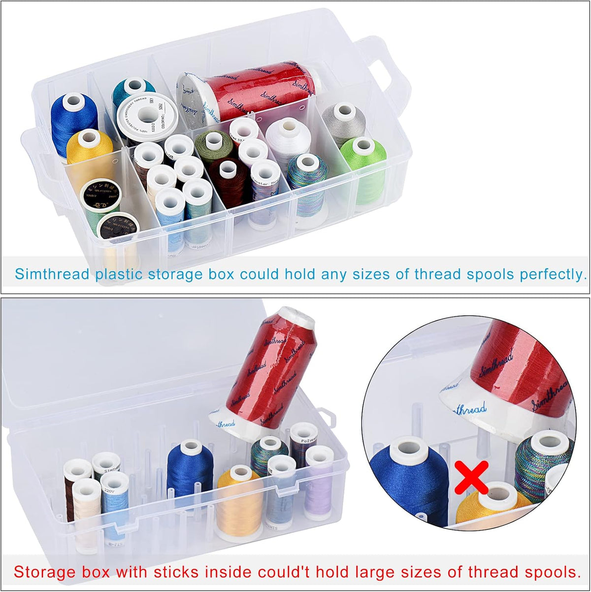 Simthread 2-Layer Thread Organizer Box for 40 Small Spools Clear