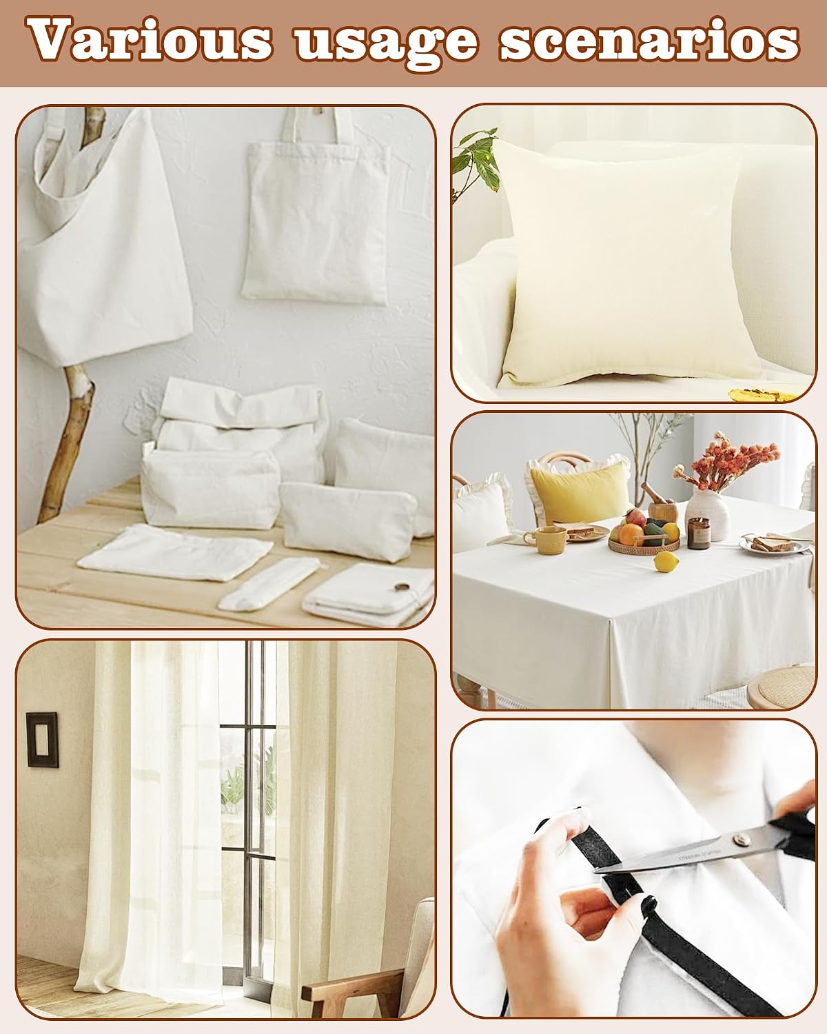 FIVEIZERO 100% Cotton Muslin Fabric by The Yard,59in x 3yd Cream