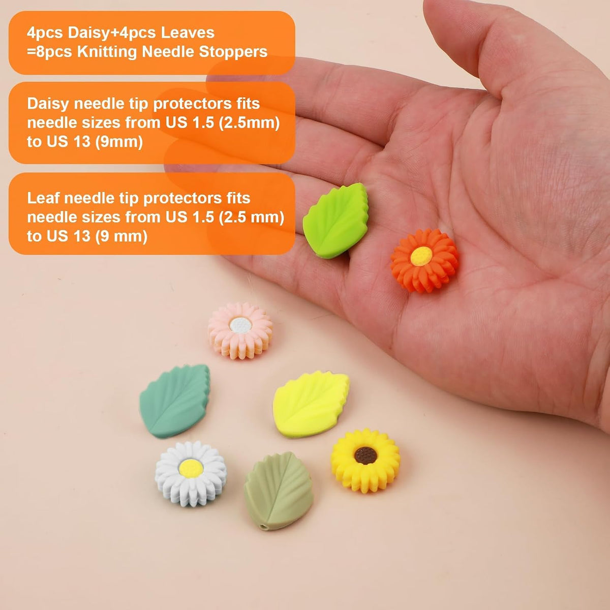 NQEUEPN 8pcs Silicone Knitting Needle Stoppers, Colorful Daisy Leaves