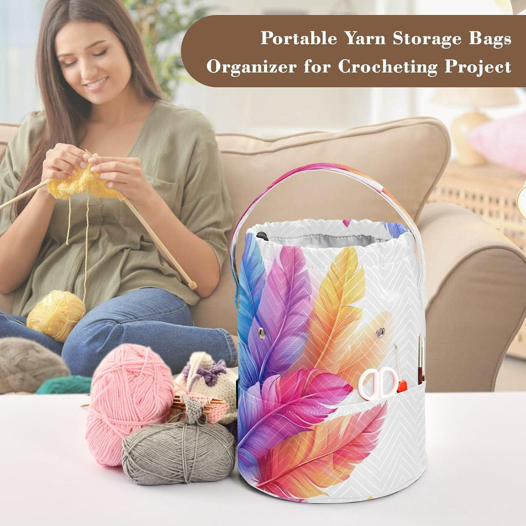 YETTASBIN Feather Yarn Storage Bag, Large Crochet Knitting Bag