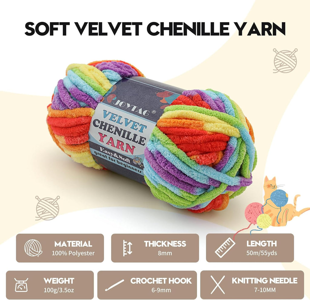 2 Pack Chunky Chenille Yarn for Crocheting and Knitting,Thick Bulky
