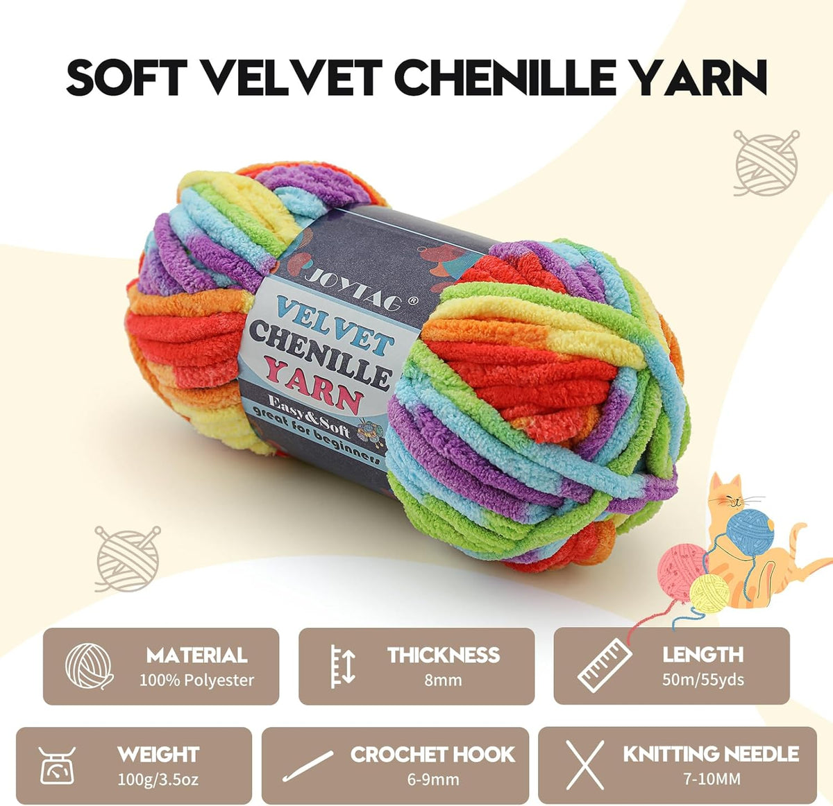 2 Pack Chunky Chenille Yarn for Crocheting and Knitting,Thick Bulky