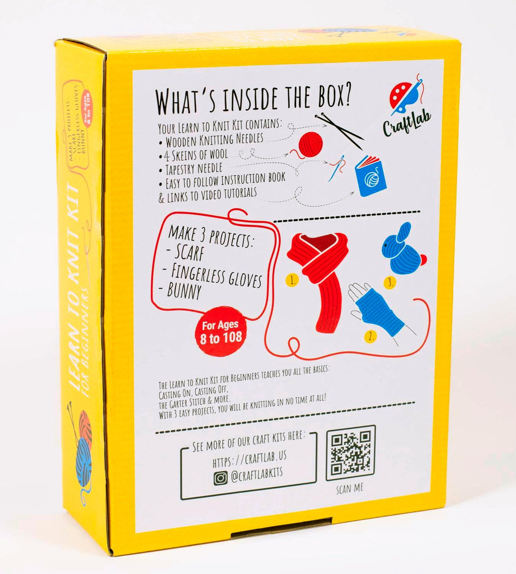 CraftLab Knitting Kit - Beginner Knitting Supplies with Wool Yarn
