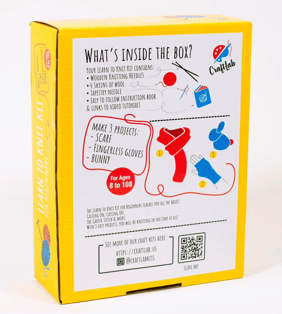 CraftLab Knitting Kit - Beginner Knitting Supplies with Wool Yarn