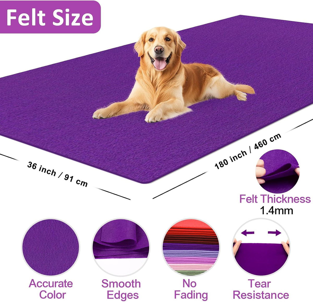 XSEINO Purple Felt Fabric 180" X 36 "(5 Square Yards), 1.4 mm Thick