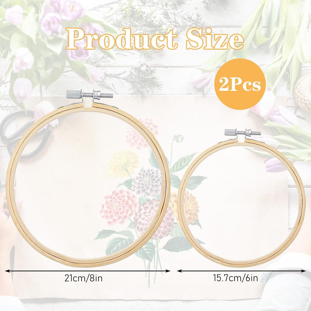 2 Pcs Wooden Embroidery Hoop, 6 Inch 8 inch Bamboo Embroidery Hoops